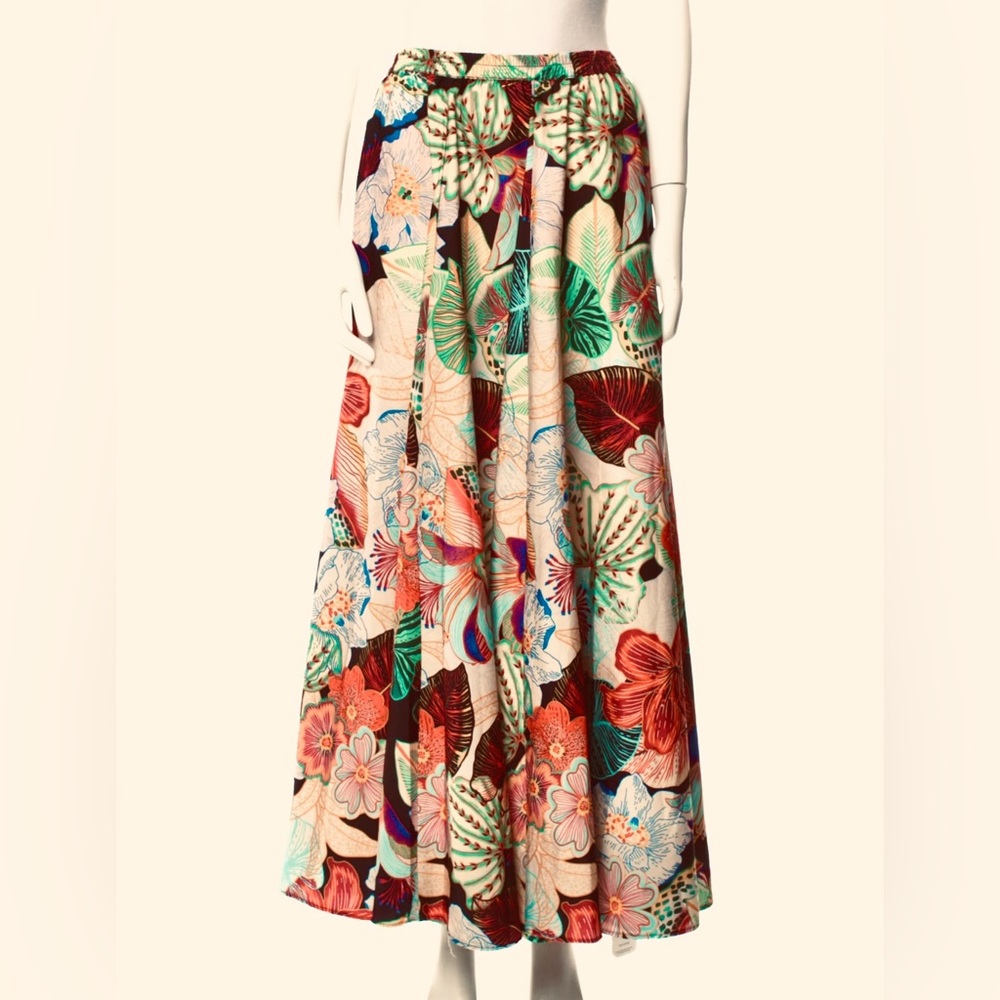Christian Siriano A-line Maxi Skirt in Cream, Green and Orange